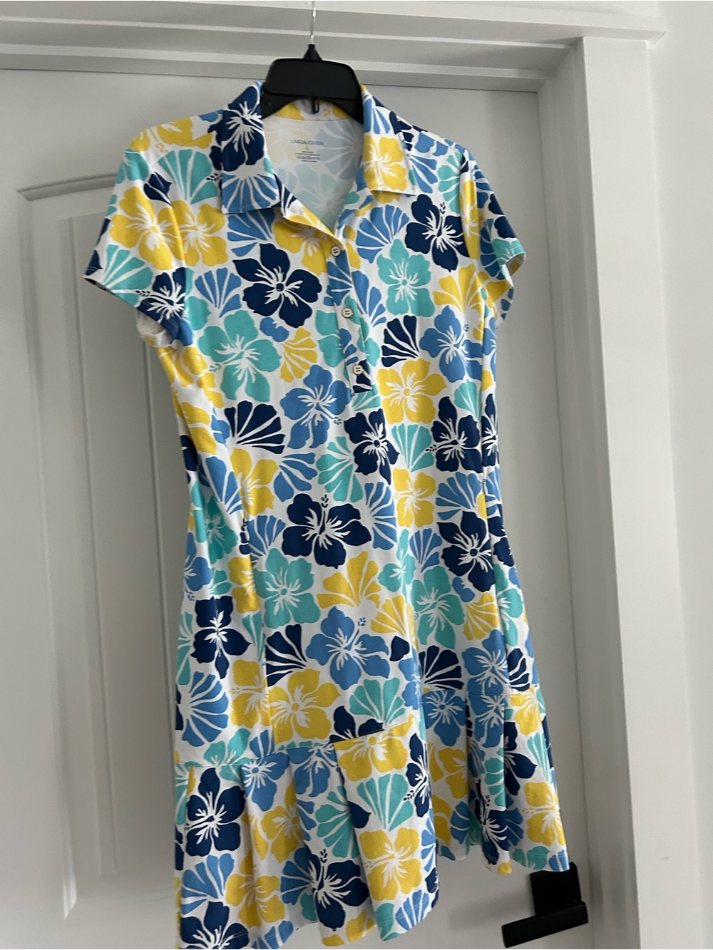 Tropical Floral Polo Dress in Blue, Yellow & Teal by JMcLaughlin